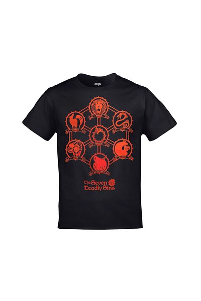 Orijin Tekstil The Seven Deadly Sins Symbols Printed Unisex Black T-shirt