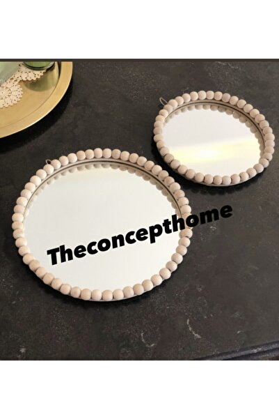 theconcepthomes Dekoratif 2’li Ahşap Boncuklu Ayna Seti Rafya