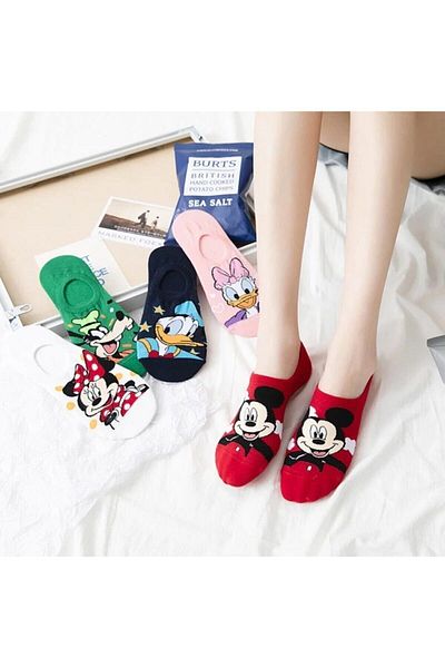 footmania Women's 5 Pairs Cute Cartoon Patterned Colorful Ballerina Socks Set