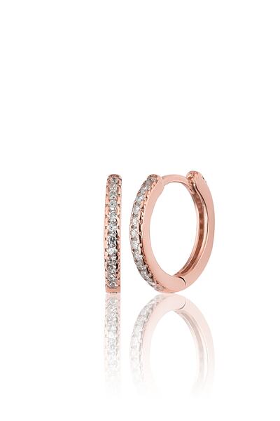 Zanaatsilver 925 Ayar Gümüş Tam Tur Zirkon Taşlı Rose Kaplama Halka Küpe 12 Mm