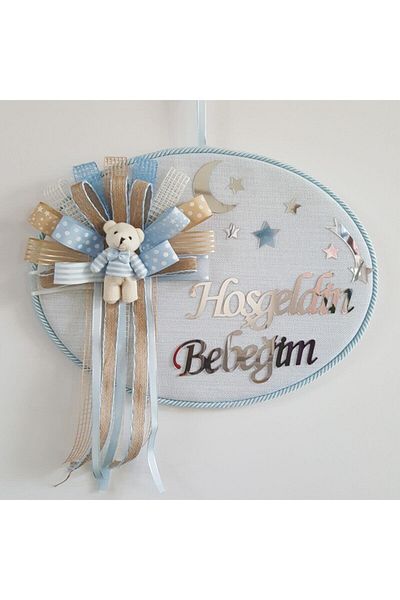 Baby Design Linen Baby Door Ornament with Teddy Bear