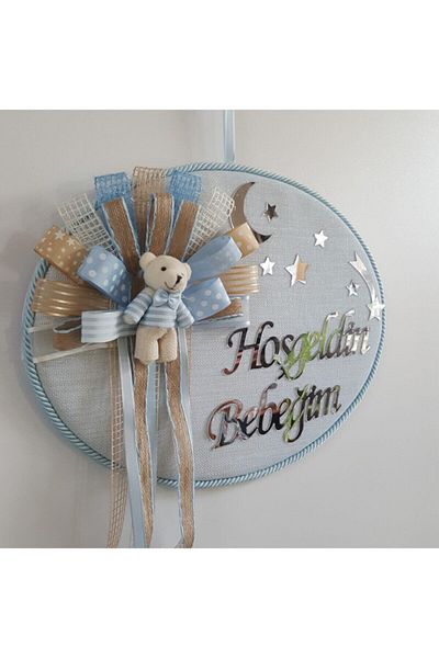 Baby Design Linen Baby Door Ornament with Teddy Bear