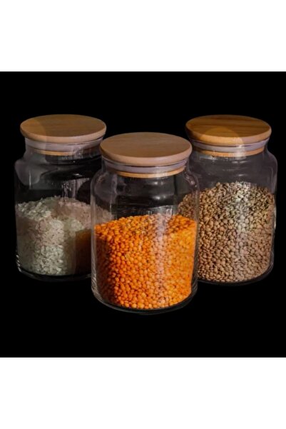 Kitchenclub Bambu Kapaklı 500 ml 3'lü Kavanoz Seti