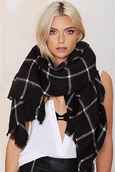 ANDİFLİ Black Scarf with White Stripes