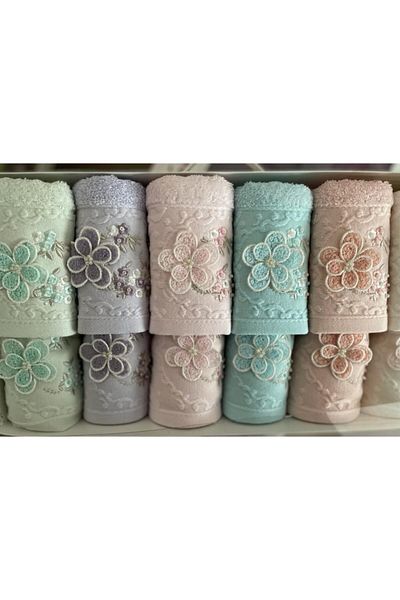 Fiesta Bamboo 3D Embroidered 12 Piece Mother and Daughter Dowry Towel Set (6 Pieces 50*90, 6 Pieces 30*50)