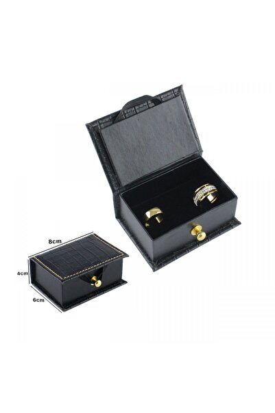 Entina Siyah Krokodil Deri Alyans Kutusu 6 Adet