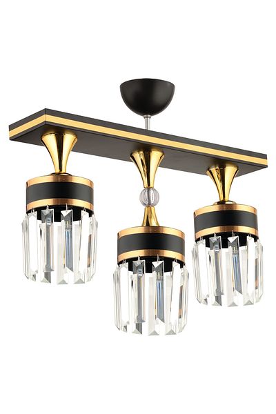 KUZEY AYDINLATMA Deep 3-Piece Caka Crystal Stone Black Gold Modern Chandelier