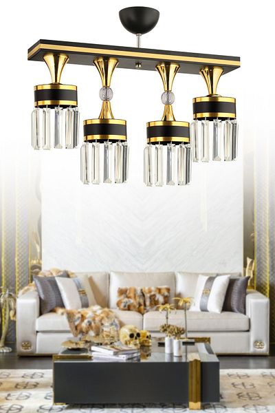 KUZEY AYDINLATMA Deep 4-Piece Black Gold Crystal Stone Modern Lighting
