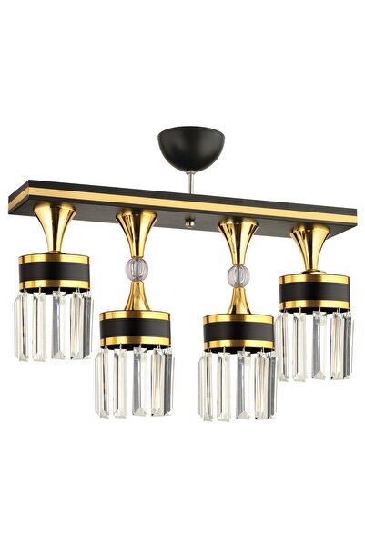 KUZEY AYDINLATMA Derin 4 Lü Caka Siyaha Gold Kristal Taş Modern Aydınlatma