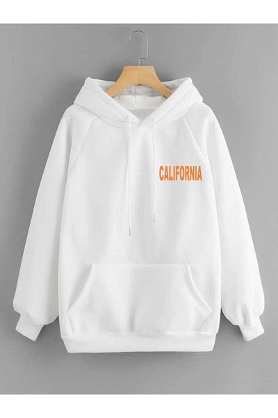 DEEPSENCE Men's Hooded Sweatshirt Surfcalifornia Back Print White