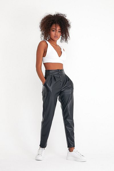 MRS.MODA Women's Front Buttoned Leather Trousers