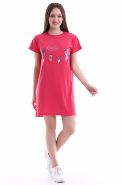 Saygın Kadın Fuşya Baskılı Uzun Tunik