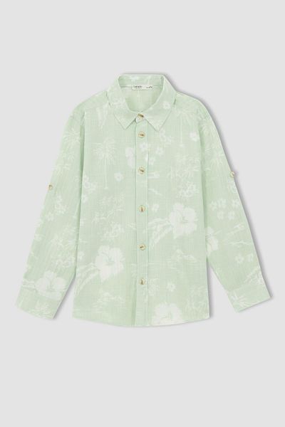 DeFacto Boy's Linen Look Long Sleeve Shirt