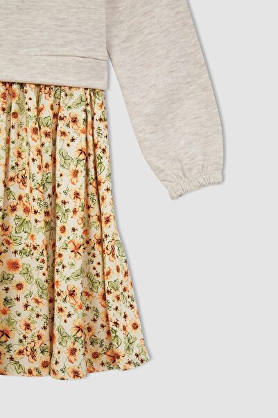 DeFacto Κοριτσίστικο φόρεμα με μακρυμάνικο σχέδιο με λαιμόκοψη