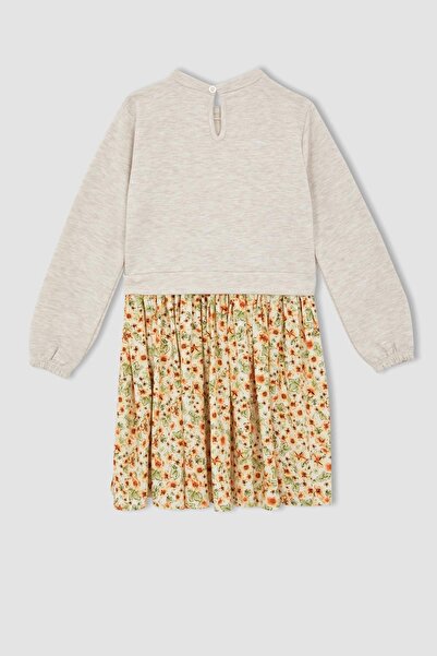 DeFacto Κοριτσίστικο φόρεμα με μακρυμάνικο σχέδιο με λαιμόκοψη