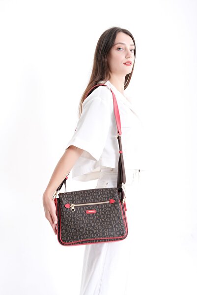Just Polo Brown-red Patterned 5-Compartment Women's Cross Shoulder Bag