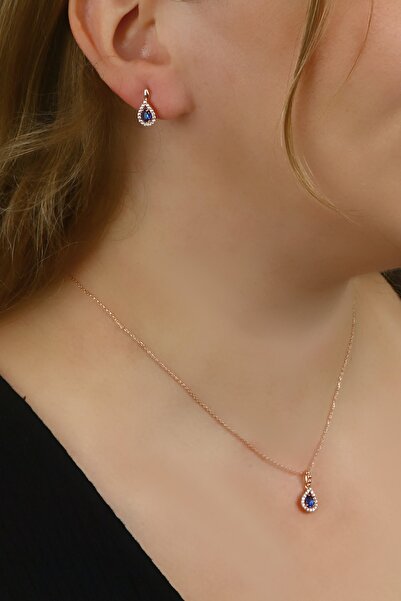 Argentum Concept 925 Ayar Gümüş Rose Minimal Damla Set - S014102