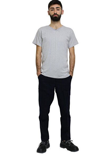 Çağrı İş Elbiseleri V-Neck T-Shirt Gray Color