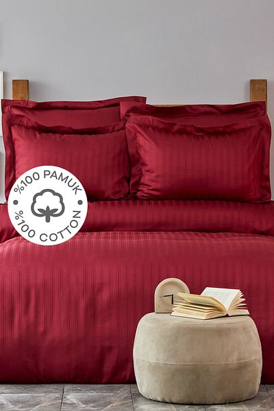 Karaca Home Charm Bold Claret Red 100% Cotton Single Duvet Cover Set