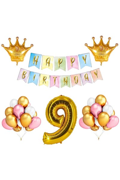 BİDOLUMUTLULUK 9 Years Crown Foil Balloon Set