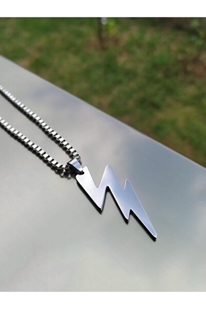 The Collection Şimşek Figürlü Gümüş Renk Erkek Kolye