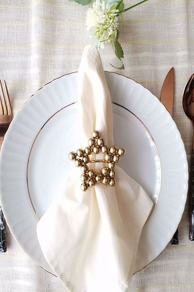 Emtory Home 6 Pieces Gold Metal Ring Bright Wood Beaded Napkin Ring