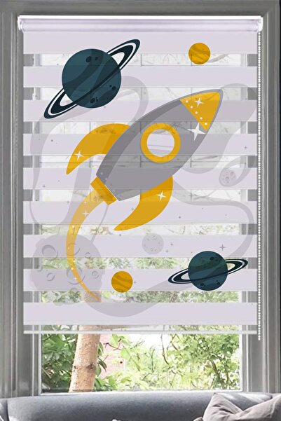 Lotus Uzay Temalı Zebra Perde-çocuk Odası-bebek Odası-roket