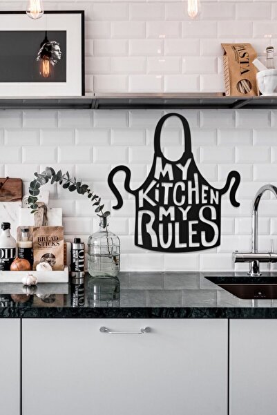 AHWALL Tablou decorativ din lemn cu tematică My Kitchen My Rules