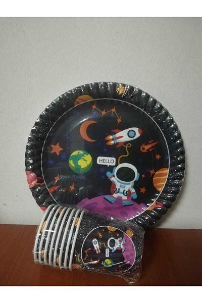 Cadde Süs Space Themed Set of 8 Paper Plates and Glasses