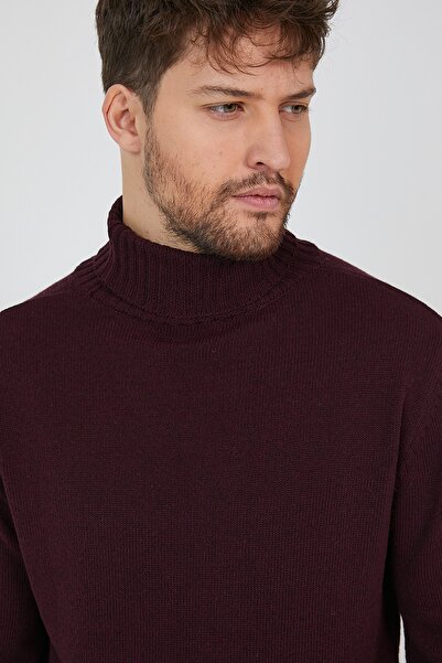 Matte Helsinki Men's Turtleneck Claret Red Plain Knitwear Sweater
