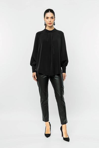 INVIDIA Balon Kollu Dik Yaka Bluz