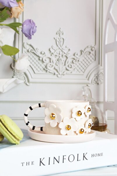 ada mia seramik كوب سيراميك مصنوع يدويًا من الذهب عيار 24 قيراط مع شكل ديزي 1...