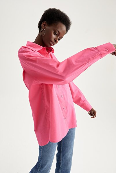 DeFacto Cepli Oversize Fit Pamuklu Poplin Gömlek Tunik