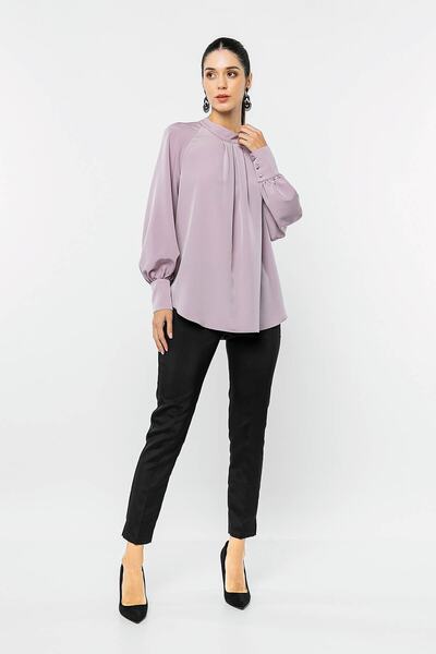 INVIDIA Balon Kollu Dik Yaka Bluz