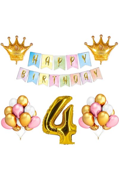 BİDOLUMUTLULUK 4 Year Old Crown Foil Balloon Set