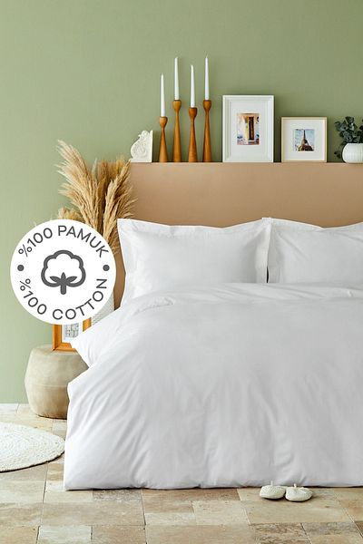Karaca Home Înapoi la bază Set de husă de pilotă, albă, 100% bumbac
