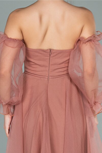 Abiyefon Soğan Kabuğu Uzun Kol Dalya Abiye Elbise Abu2076