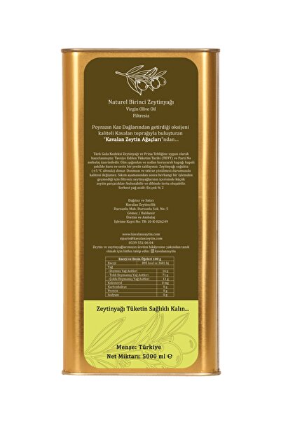 Kavalan Iyi Tarım Uyg. 5 Lt Kuzey Ege Natürel Birinci Zeytinyağı