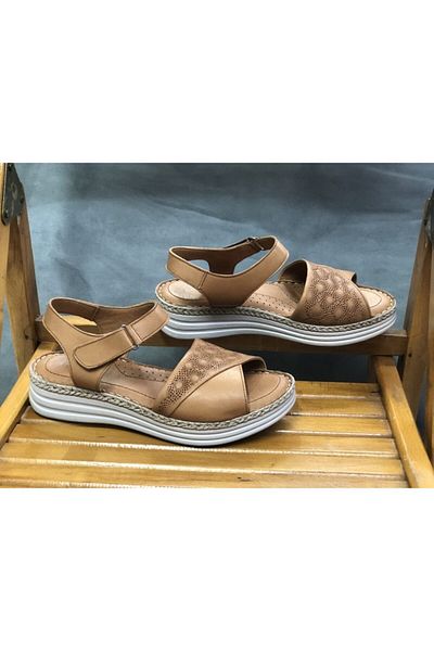 Clavi Women's Full Orthopedic Genuine Leather Padded Sole Velcro Sandals