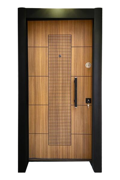 Tezdoor Çelik Kapı Siyah Çelik Kapı Çizgili Düz Model Daire Kapısı, Tırnaklı Sistem Sağ Açılım