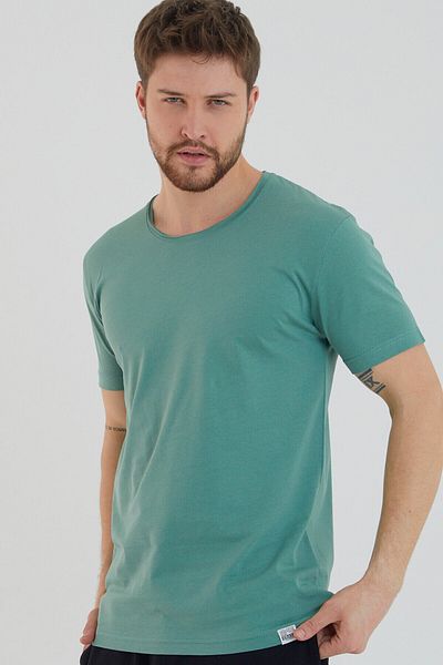 AMAZING CRASH Ανδρικό μπλουζάκι με κοντό μανίκι Water Green Basic Crew Neck Slim Fit