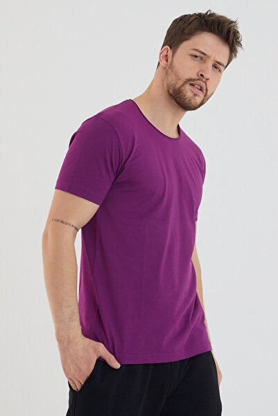 AMAZING CRASH Fuchsia Basic Men's Crew Neck Slim Fit Short Sleeve T-shirt
