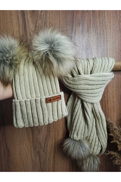 Lina Kids Set beanie eșarfă bej pentru copii-bebeluși (6 luni - 10 ani)