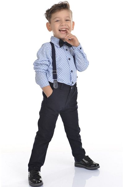 Buse&Eylül Bebe Navy Blue Boy's Set with Bow Tie and Suspenders