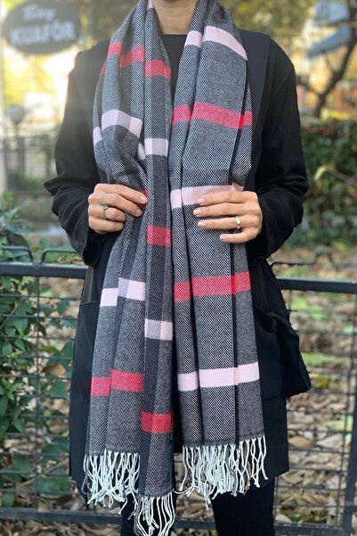 novon aksesuar Eșarfă unisex cu franjuri și capete în carouri afumate