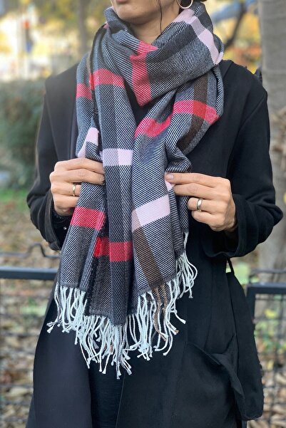 novon aksesuar Eșarfă unisex cu franjuri și capete în carouri afumate