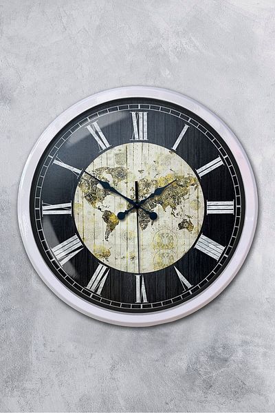 Kasva Concept Gift Decorative 52 cm White Metal World Maps Wall Clock