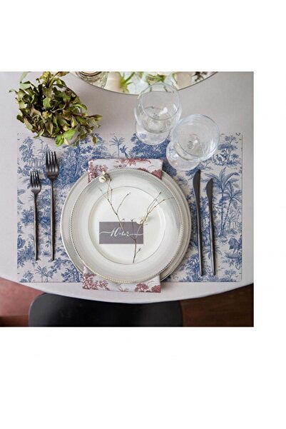 Adawall Blue Hidden Garden - Set of 4 American Service (Linen Fabric, National Wash and Fading Certificate)