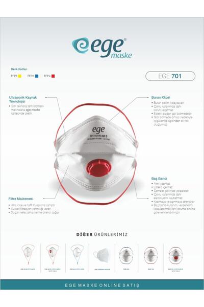 EGE MASKE Ege Ffp3 701 Nr N99 Ventilli Katlanır Maske 10'lu