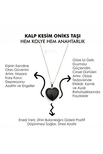 Mystic Energy Doğal Taş Oniks (ONİX) Taşı Kalp Kesim Hem Kolye Hem Anahtarlık | Hediyelik Doğaltaş